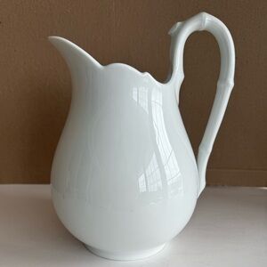 Vintage Giraud Limoges French White Porcelain Pitcher with a Bamboo-Style Handle